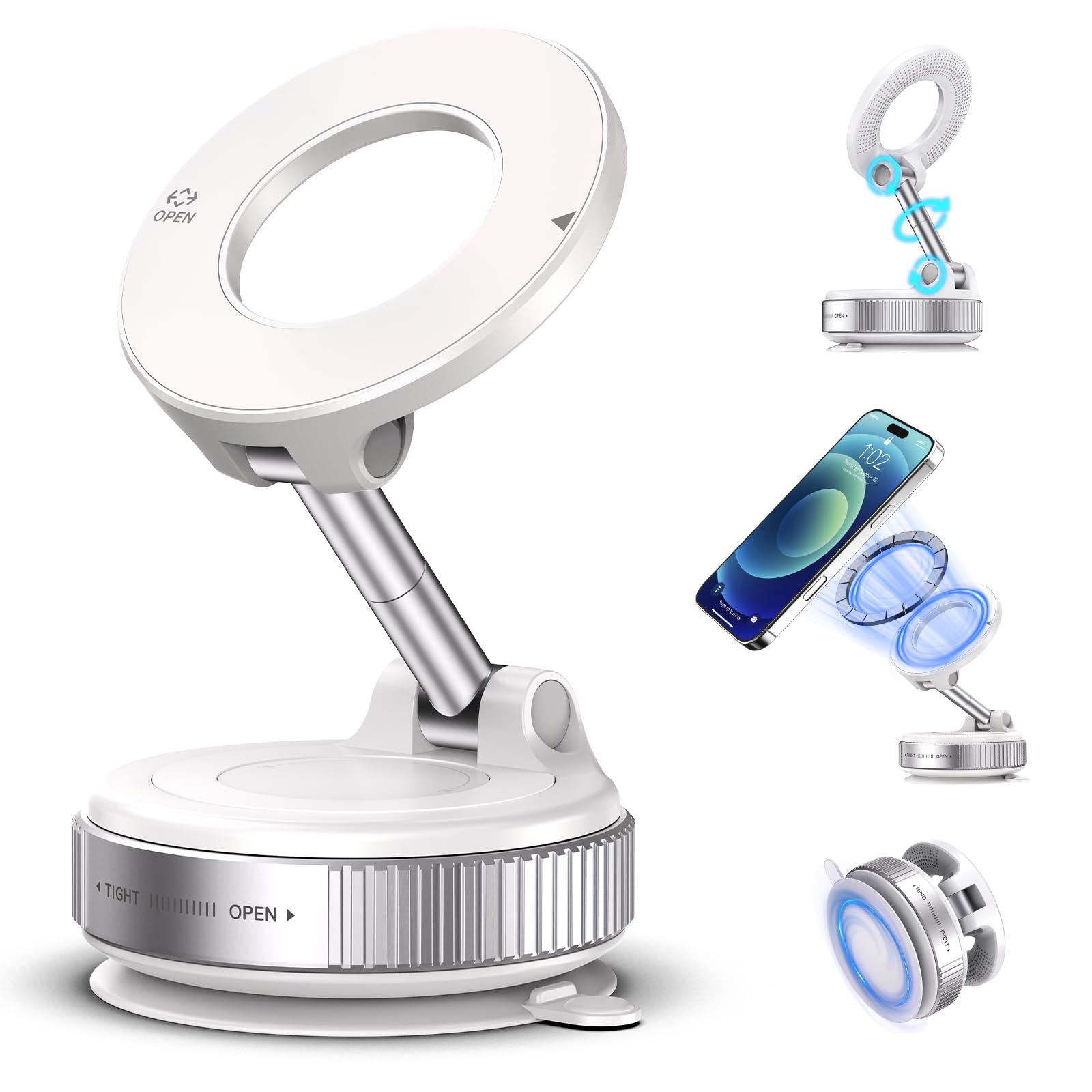 Jfchsk Vacuum Magnetic Phone Holder, Vacuum Magnetic Car Phone Mount, Vacuum Suction Phone Holder For Car/Gym/Kitchen/Mirror/Smo